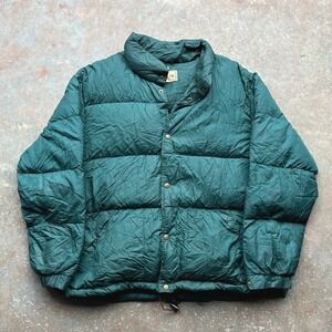 VTG 80s 90s LL Bean Men's Green Down Puffer Jacket Winter Warm Insulated Size M